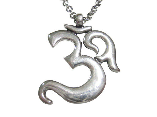 Silver Toned Spiritual Om Mystic Symbol Outline Pendant Necklace