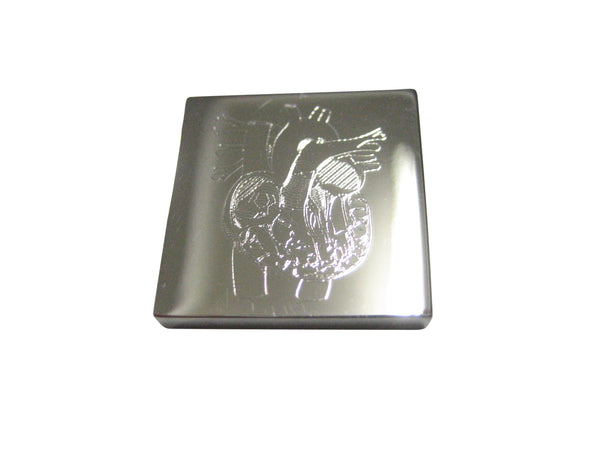 Silver Toned Square Etched Anatomical Heart Magnet