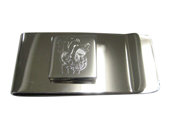 Silver Toned Square Etched Anatomical Heart Money Clip