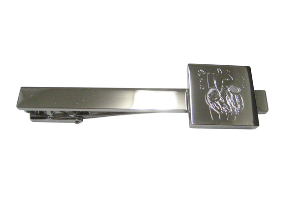 Silver Toned Square Etched Anatomical Heart Tie Clip