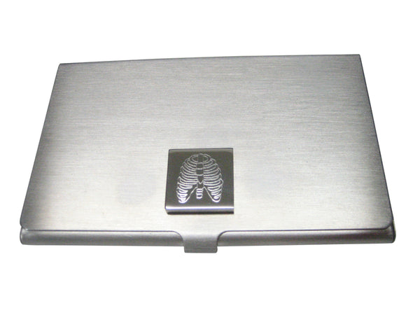 Silver Toned Square Etched Anatomical Rib Cage Business Card Holder