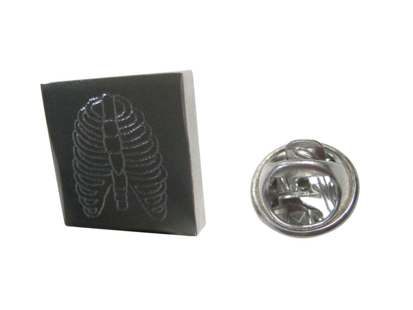Silver Toned Square Etched Anatomical Rib Cage Lapel Pin