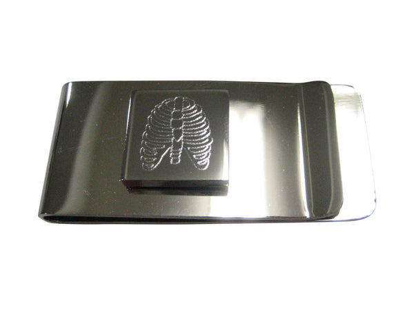 Silver Toned Square Etched Anatomical Rib Cage Money Clip
