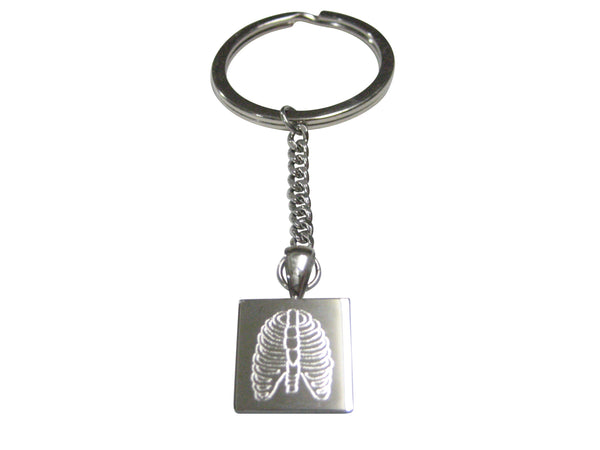 Silver Toned Square Etched Anatomical Rib Cage Pendant Keychain