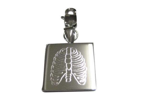 Silver Toned Square Etched Anatomical Rib Cage Pendant Zipper Pull Charm