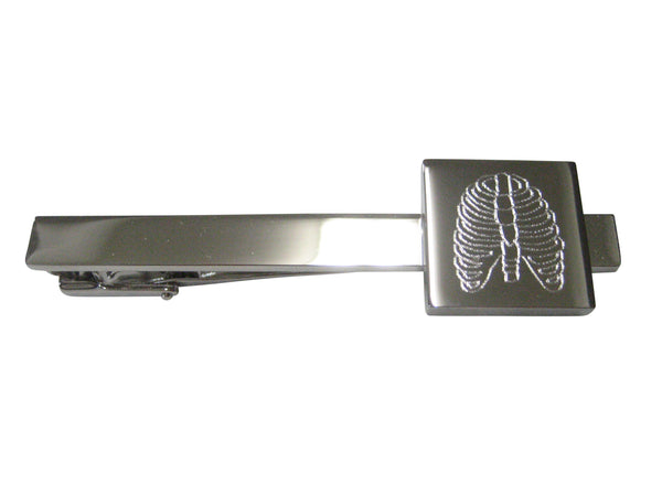 Silver Toned Square Etched Anatomical Rib Cage Tie Clip
