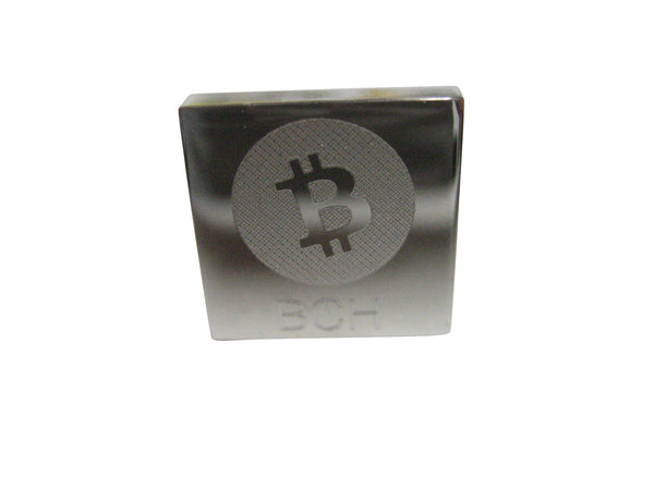 Silver Toned Square Etched Bitcoin Cash Coin Cryptocurrency Blockchain Adjustable Size Fashion Ring