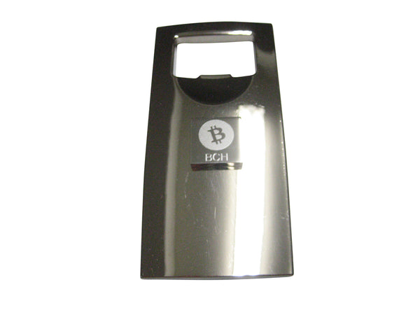 Silver Toned Square Etched Bitcoin Cash Coin Cryptocurrency Blockchain Bottle Opener