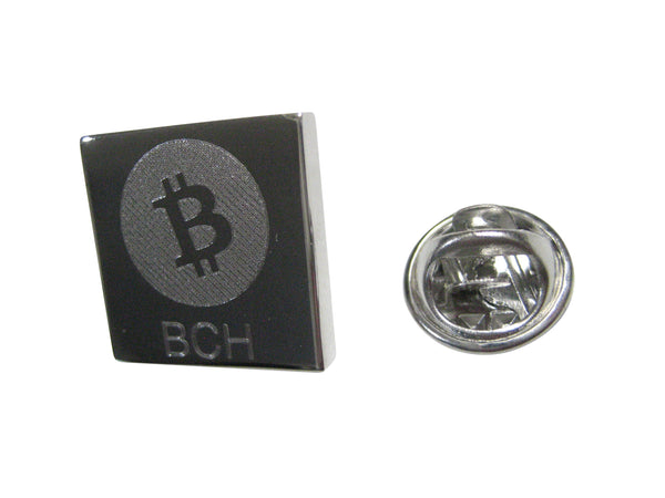 Silver Toned Square Etched Bitcoin Cash Coin Cryptocurrency Blockchain Lapel Pin