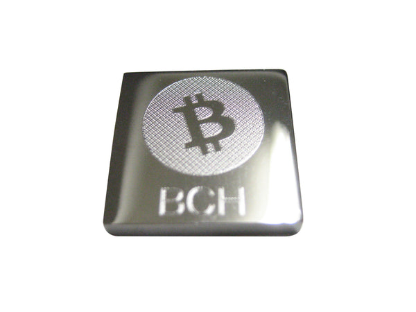 Silver Toned Square Etched Bitcoin Cash Coin Cryptocurrency Blockchain Magnet