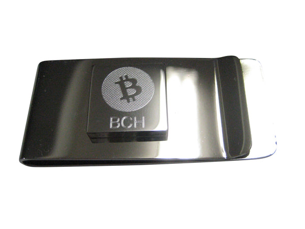 Silver Toned Square Etched Bitcoin Cash Coin Cryptocurrency Blockchain Money Clip
