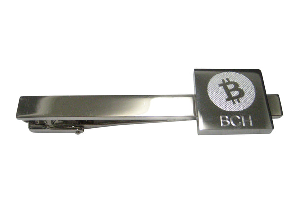 Silver Toned Square Etched Bitcoin Cash Coin Cryptocurrency Blockchain Tie Clip