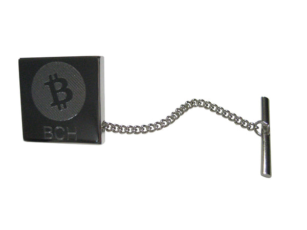 Silver Toned Square Etched Bitcoin Cash Coin Cryptocurrency Blockchain Tie Tack