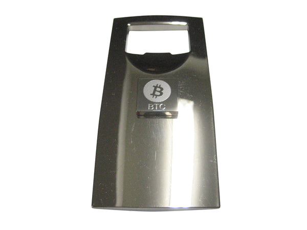 Silver Toned Square Etched Bitcoin Coin Cryptocurrency Blockchain Bottle Opener