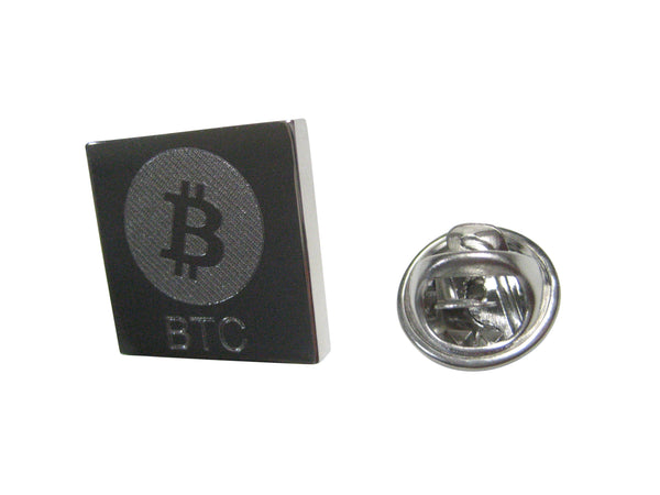 Silver Toned Square Etched Bitcoin Coin Cryptocurrency Blockchain Lapel Pin