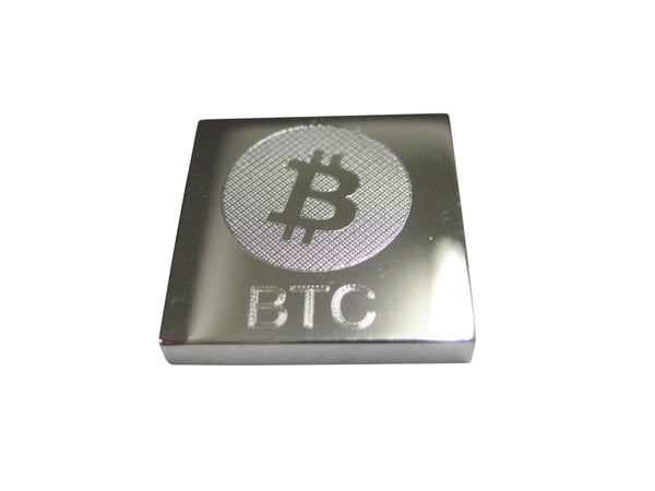 Silver Toned Square Etched Bitcoin Coin Cryptocurrency Blockchain Magnet