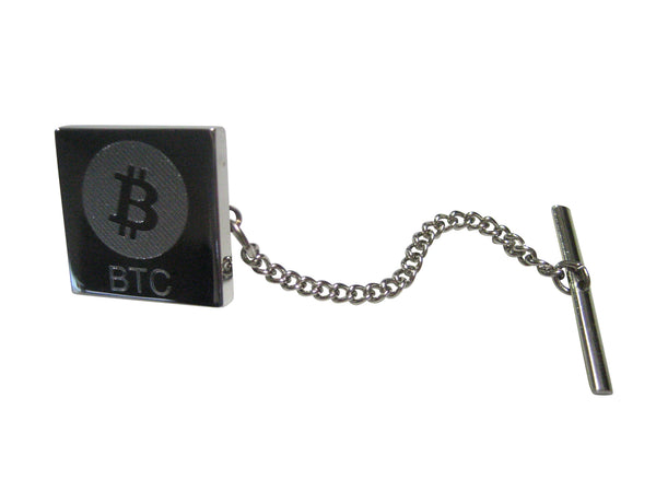 Silver Toned Square Etched Bitcoin Coin Cryptocurrency Blockchain Tie Tack