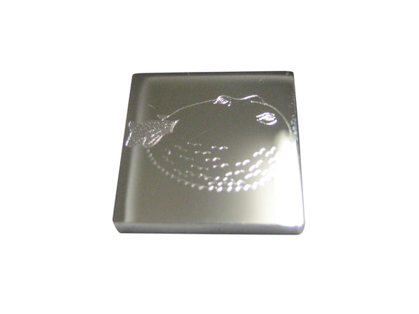 Silver Toned Square Etched Blowfish Fugu Puffer Fish Magnet