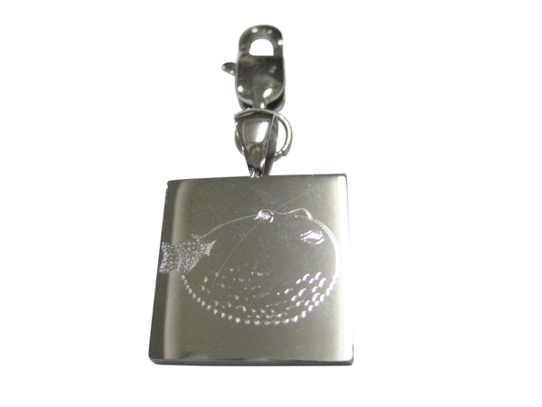 Silver Toned Square Etched Blowfish Fugu Puffer Fish Pendant Zipper Pull Charm