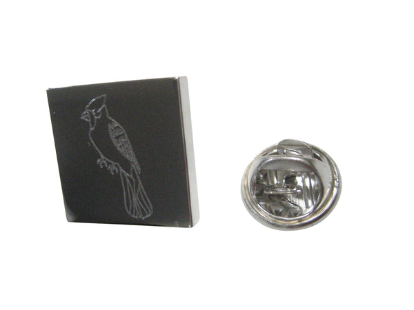 Silver Toned Square Etched Blue Jay Bird Lapel Pin