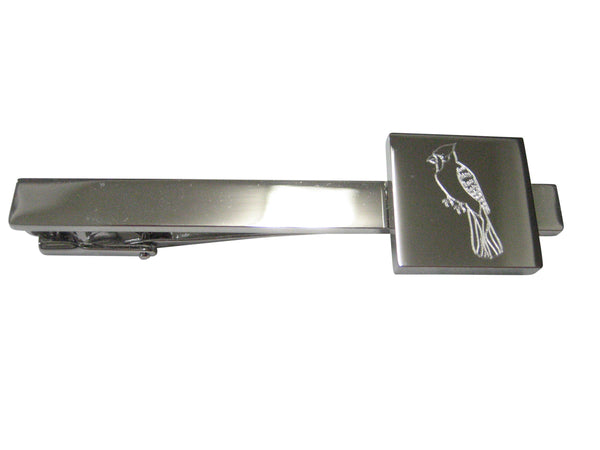 Silver Toned Square Etched Blue Jay Bird Tie Clip