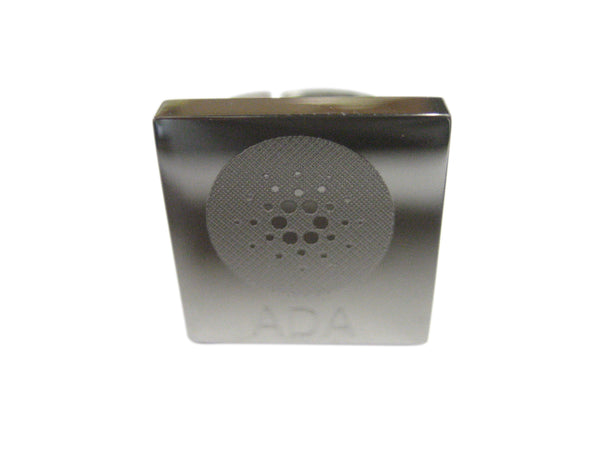 Silver Toned Square Etched Cardano Coin ADA Cryptocurrency Blockchain Adjustable Size Fashion Ring