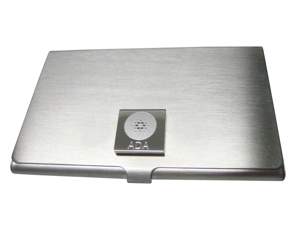 Silver Toned Square Etched Cardano Coin ADA Cryptocurrency Blockchain Business Card Holder