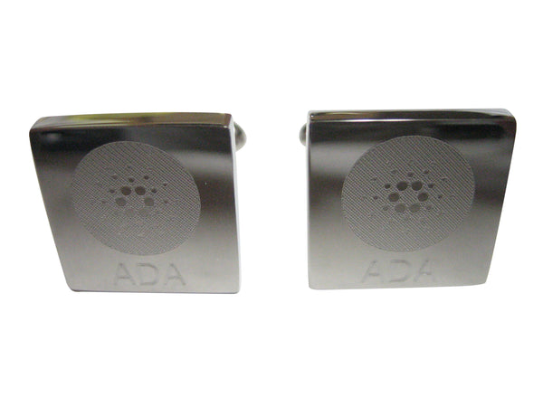 Silver Toned Square Etched Cardano Coin Cryptocurrency Blockchain Cufflinks