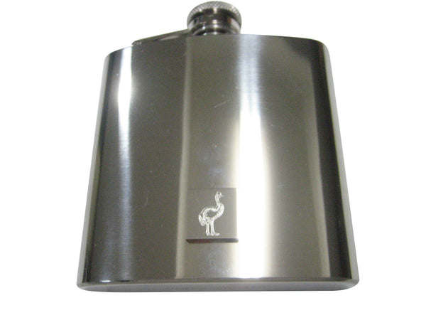 Silver Toned Square Etched Cassowary Bird 6oz Flask