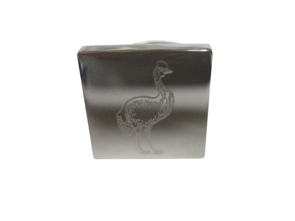 Silver Toned Square Etched Cassowary Bird Adjustable Size Fashion Ring