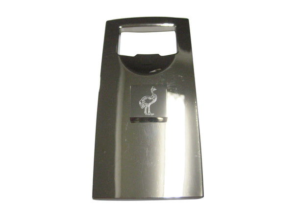 Silver Toned Square Etched Cassowary Bird Bottle Opener