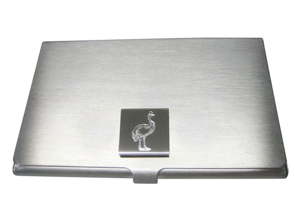 Silver Toned Square Etched Cassowary Bird Business Card Holder