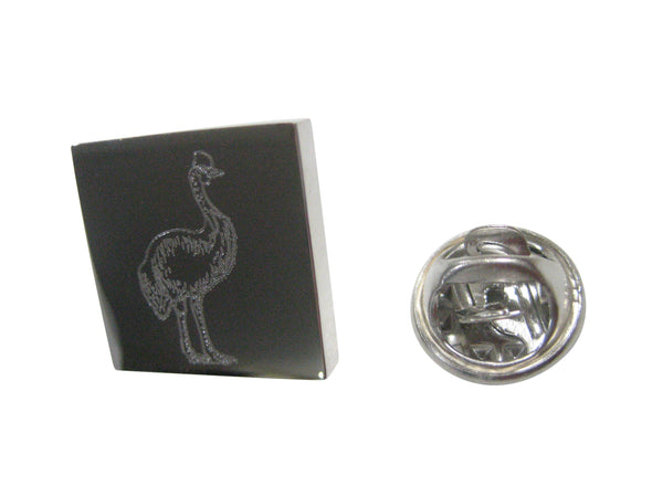 Silver Toned Square Etched Cassowary Bird Lapel Pin