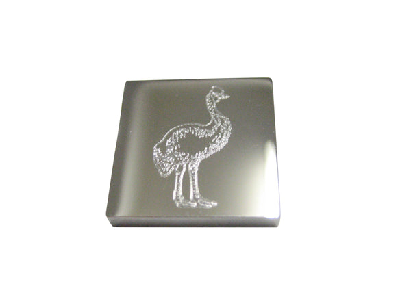 Silver Toned Square Etched Cassowary Bird Magnet