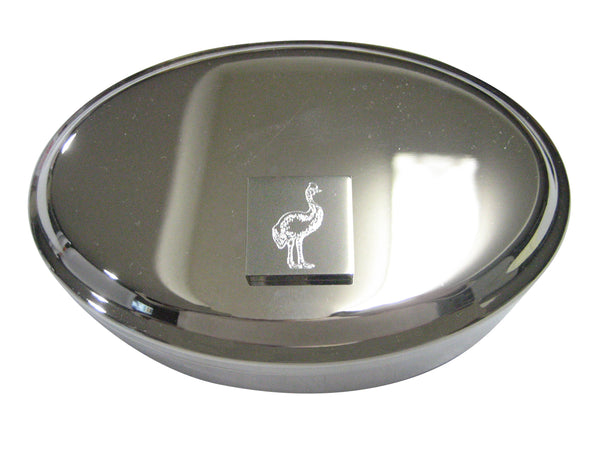 Silver Toned Square Etched Cassowary Bird Oval Trinket Jewelry Box