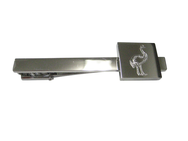 Silver Toned Square Etched Cassowary Bird Tie Clip