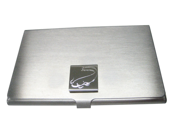 Silver Toned Square Etched Catfish Business Card Holder