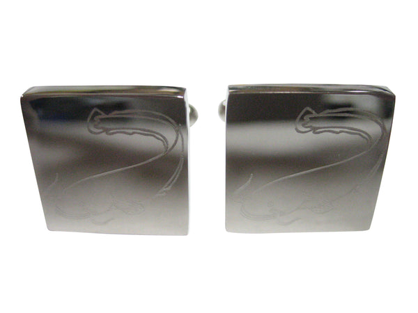 Silver Toned Square Etched Catfish Cufflinks