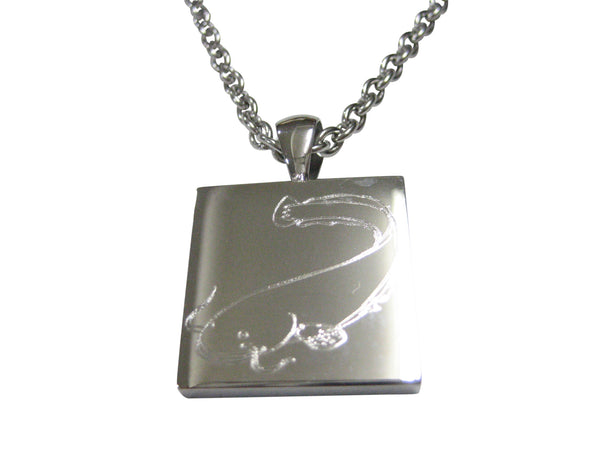 Silver Toned Square Etched Catfish Pendant Necklace