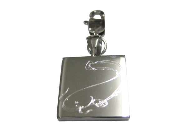 Silver Toned Square Etched Catfish Pendant Zipper Pull Charm