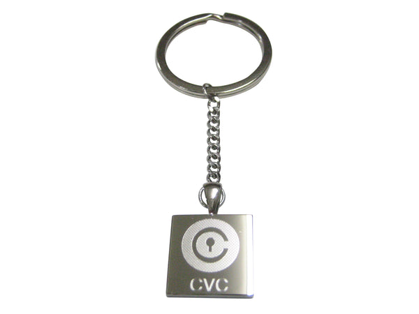 Silver Toned Square Etched Civic Coin CVC Cryptocurrency Blockchain Pendant Keychain
