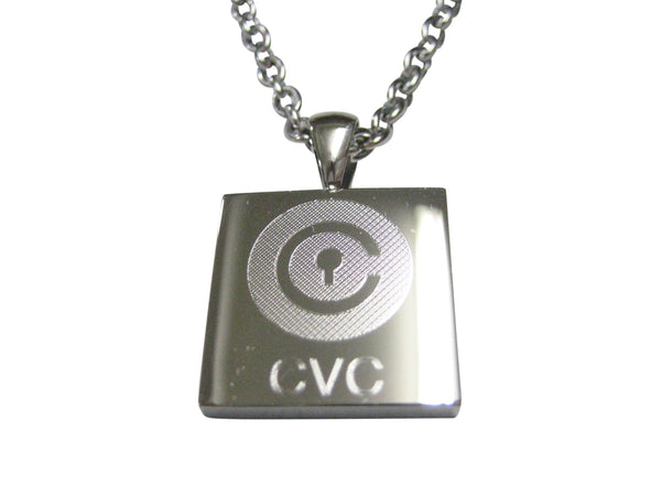 Silver Toned Square Etched Civic Coin CVC Cryptocurrency Blockchain Pendant Necklace