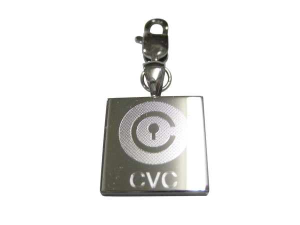 Silver Toned Square Etched Civic Coin CVC Cryptocurrency Blockchain Pendant Zipper Pull Charm