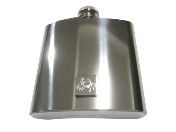 Silver Toned Square Etched Crab 6oz Flask