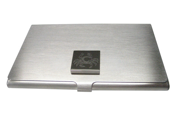 Silver Toned Square Etched Crab Business Card Holder
