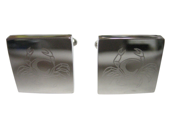 Silver Toned Square Etched Crab Cufflinks