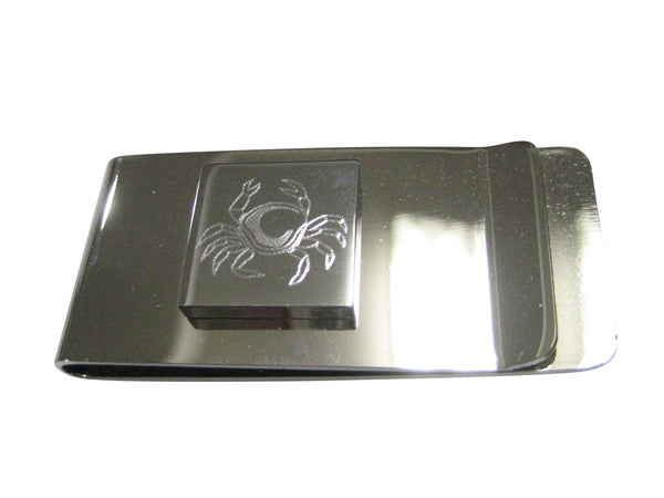 Silver Toned Square Etched Crab Money Clip