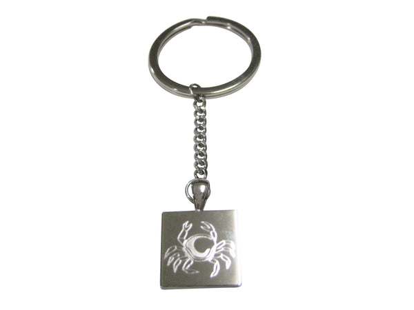 Silver Toned Square Etched Crab Pendant Keychain