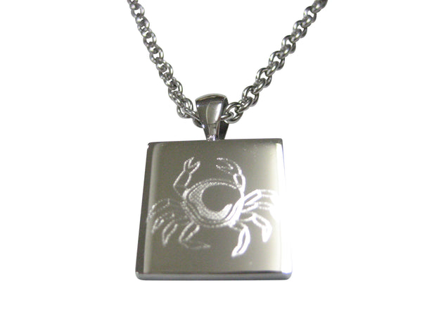 Silver Toned Square Etched Crab Pendant Necklace