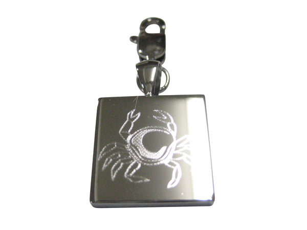 Silver Toned Square Etched Crab Pendant Zipper Pull Charm